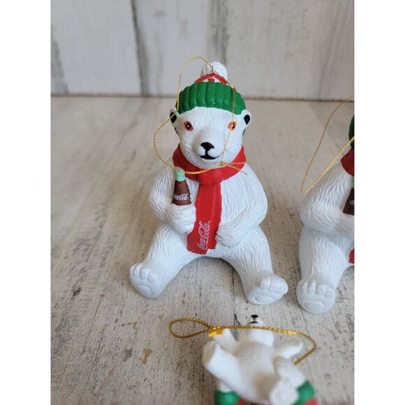 Vintage coke polar bear coca cola ornament Xmas set unique bottle - Picture 2 of 7